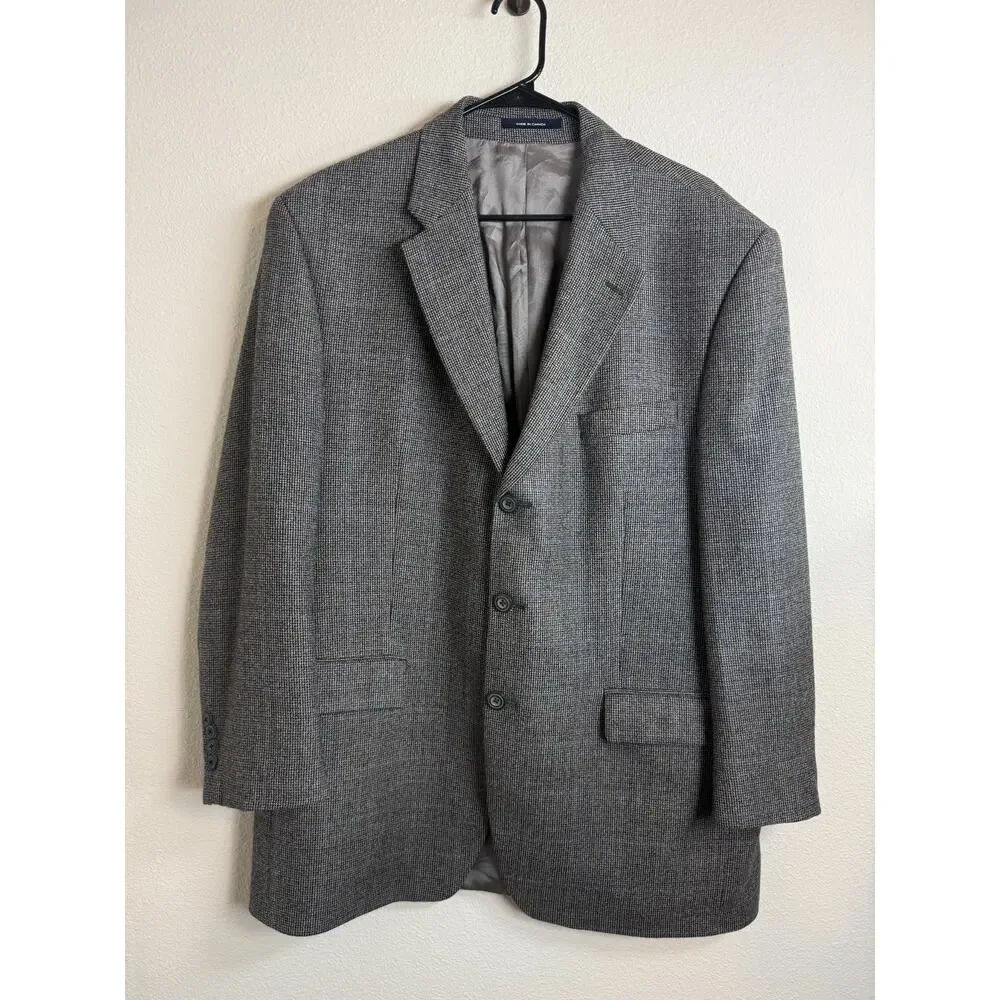 LAUREN Ralph Lauren Gray 44R Micro Houndstooth Sport Coat 100% Wool Vintage